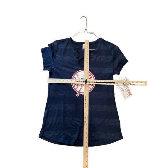 Genuine Merchandise Yankees Top Womens Medium Blue Black Striped Cotton Pullover - Picture 6 of 6